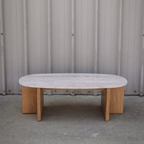 Sporo 47.25" Travertine Coffee Table & Side Table Set - Natural Oak
