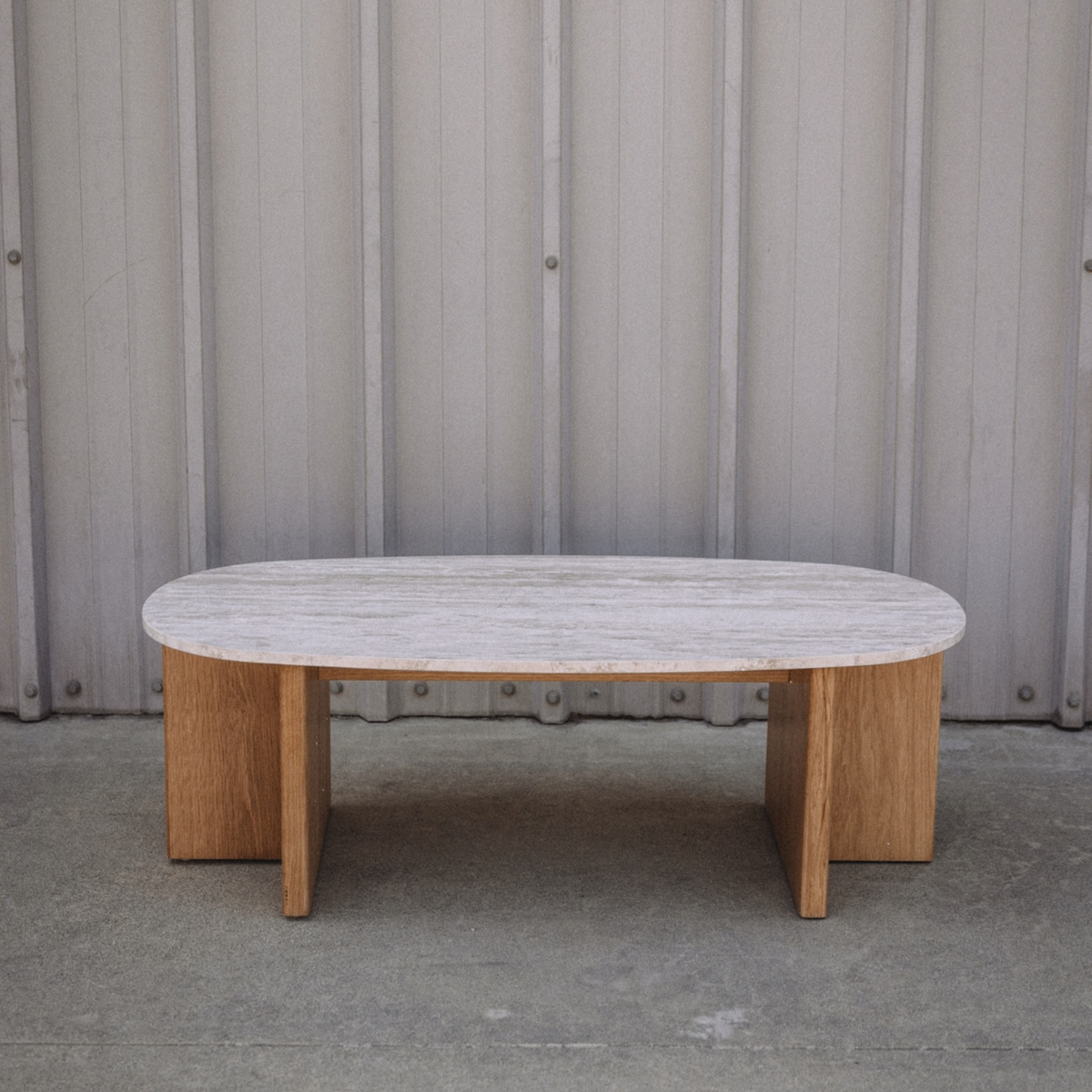 Sporo 47.25" Travertine Coffee Table & Side Table Set - Natural Oak