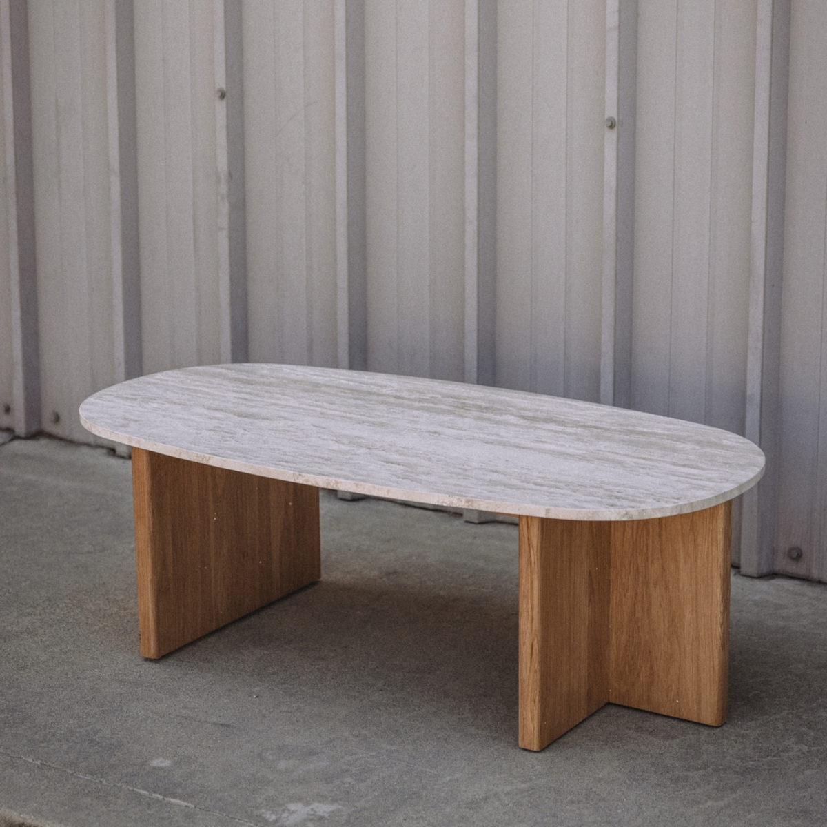 Sporo 47.25" Travertine Coffee Table & Side Table Set - Natural Oak