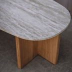 Sporo 47.25" Travertine Coffee Table & Side Table Set - Natural Oak