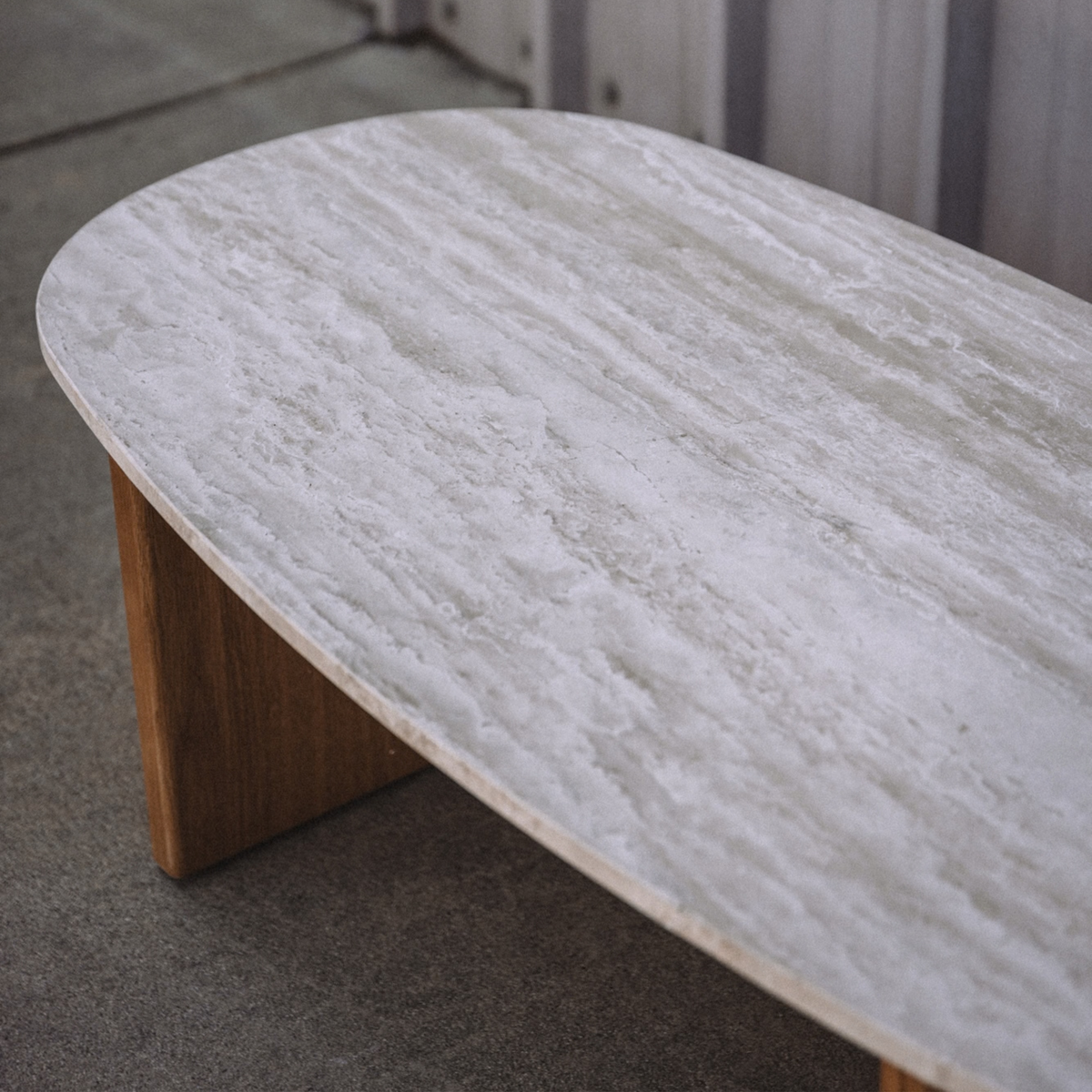 Sporo 47.25" Travertine Coffee Table & Side Table Set - Natural Oak