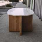 Sporo 47.25" Travertine Coffee Table & Side Table Set - Natural Oak