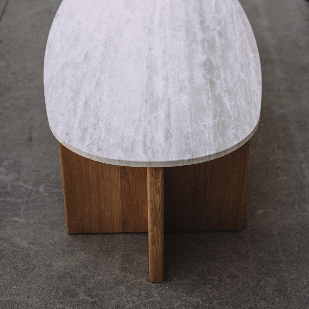 Sporo 47.25" Travertine Coffee Table & Side Table Set - Natural Oak