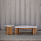 Sporo 47.25" Travertine Coffee Table & Side Table Set - Natural Oak