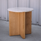 Sporo 47.25" Travertine Coffee Table & Side Table Set - Natural Oak