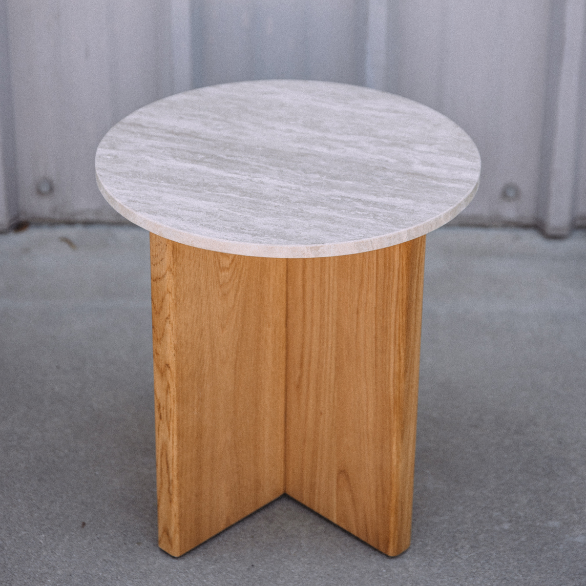 Sporo 47.25" Travertine Coffee Table & Side Table Set - Natural Oak