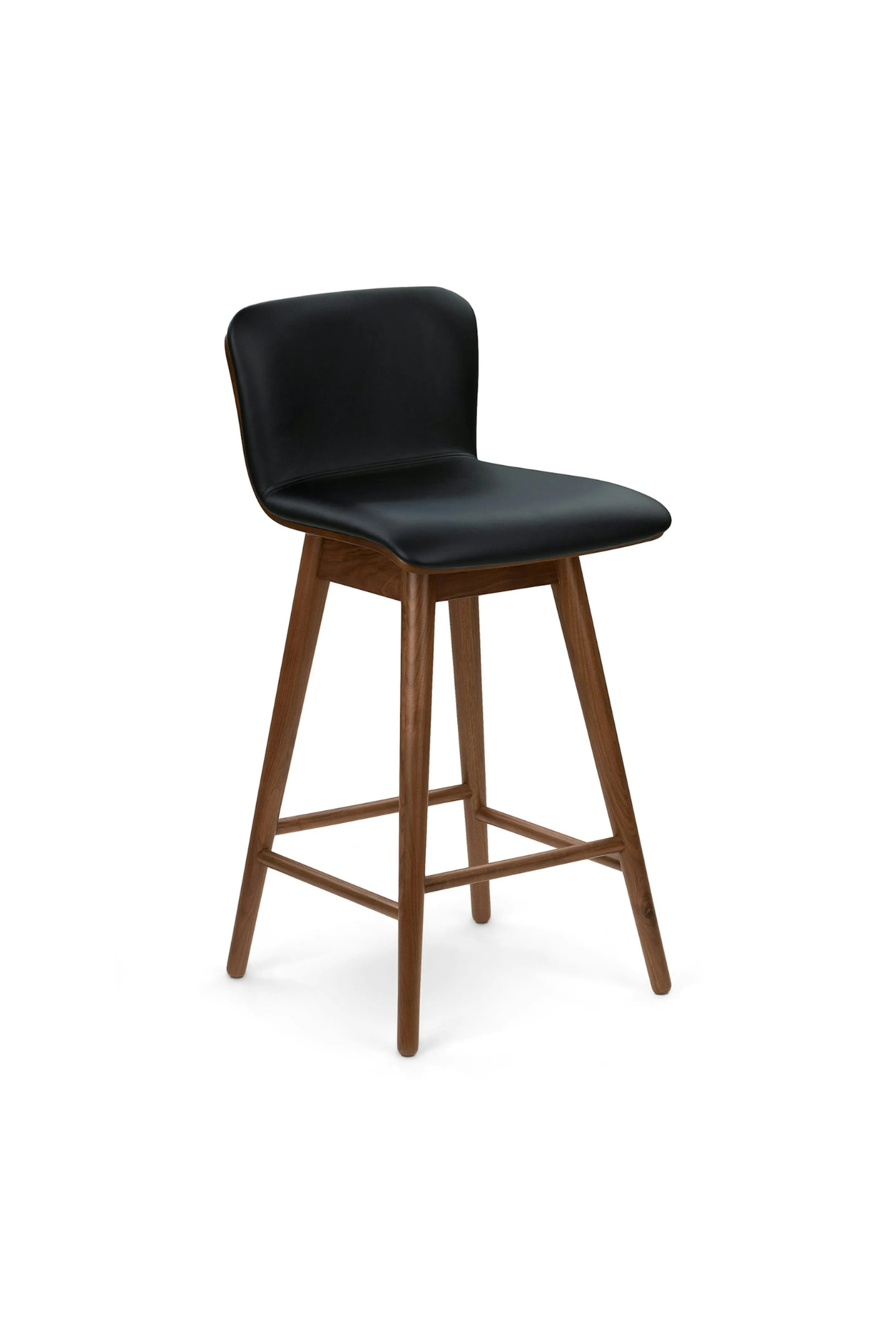 Article Sede Leather Swivel Counter Stool - Walnut And Black (Set of 4)