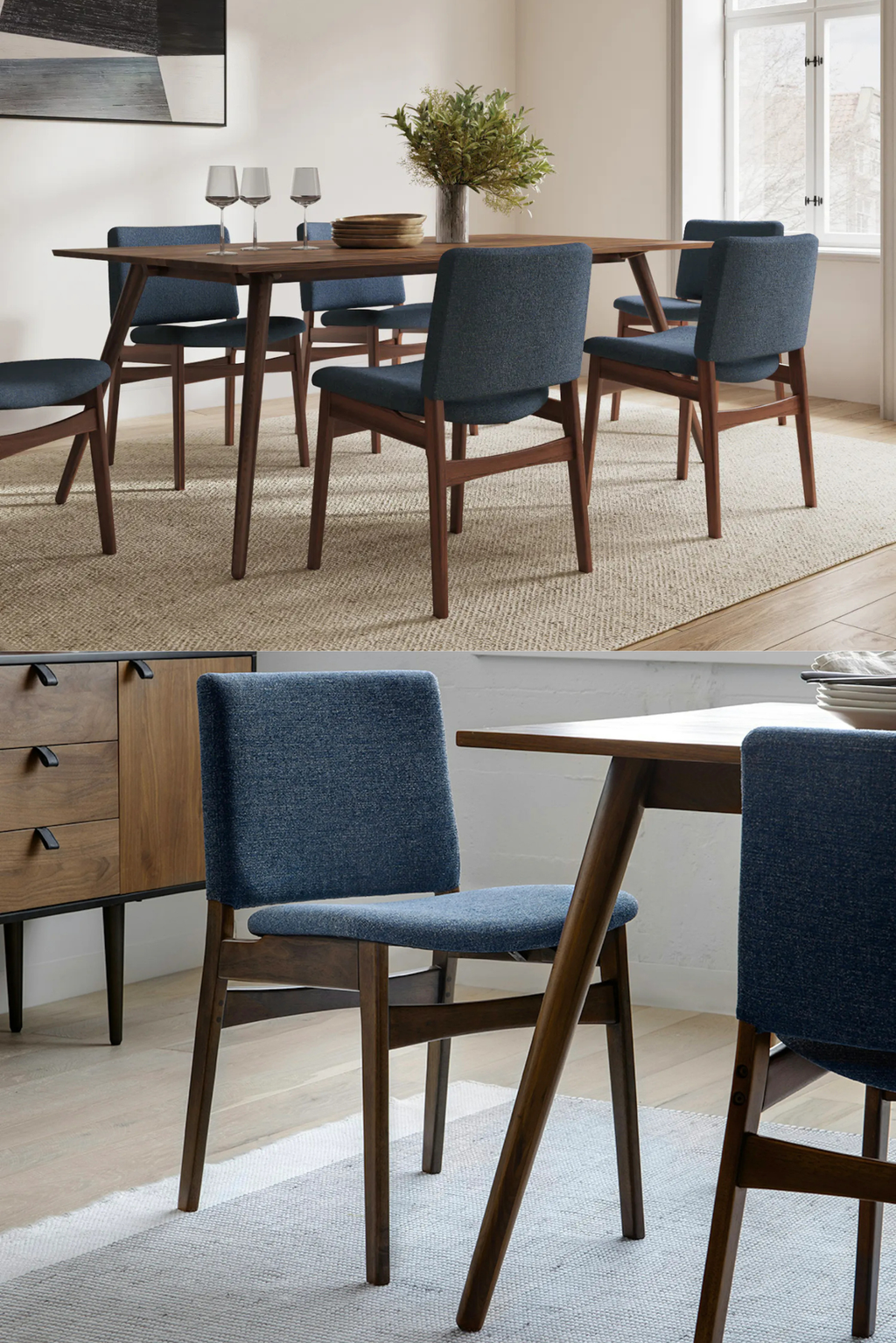 Article Nosh Dining Chairs - Walnut & Denim Blue (Set of 4)