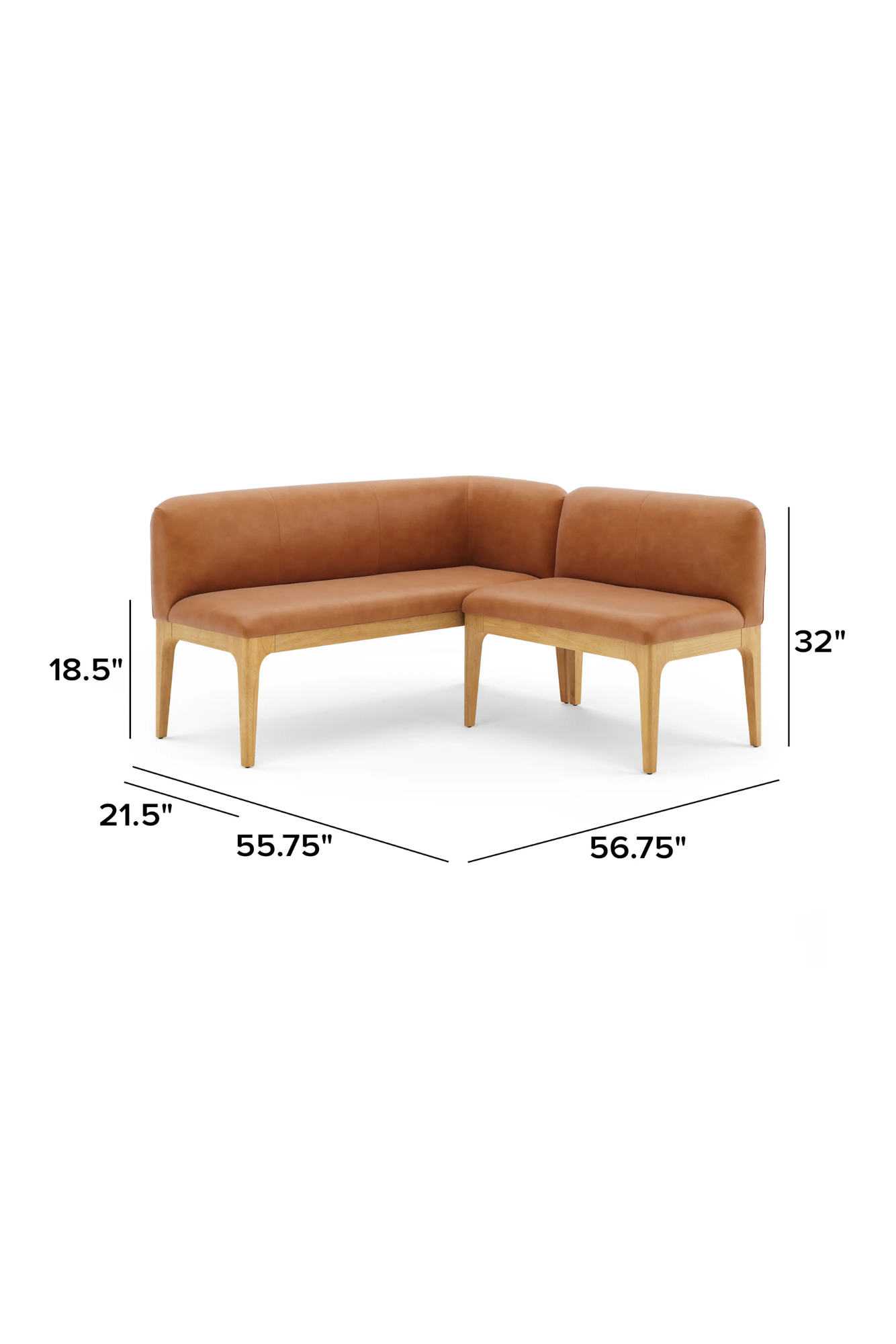 Article Rosin 55.75" Leather Right Arm Banquette Set - Natural Oak and Lucia Tan