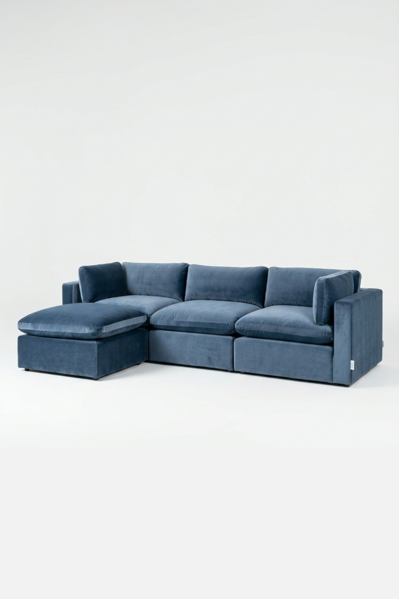 Bellamia Bella Pillow 3 Seater + Storage Ottoman - Dusty Blue Velvet
