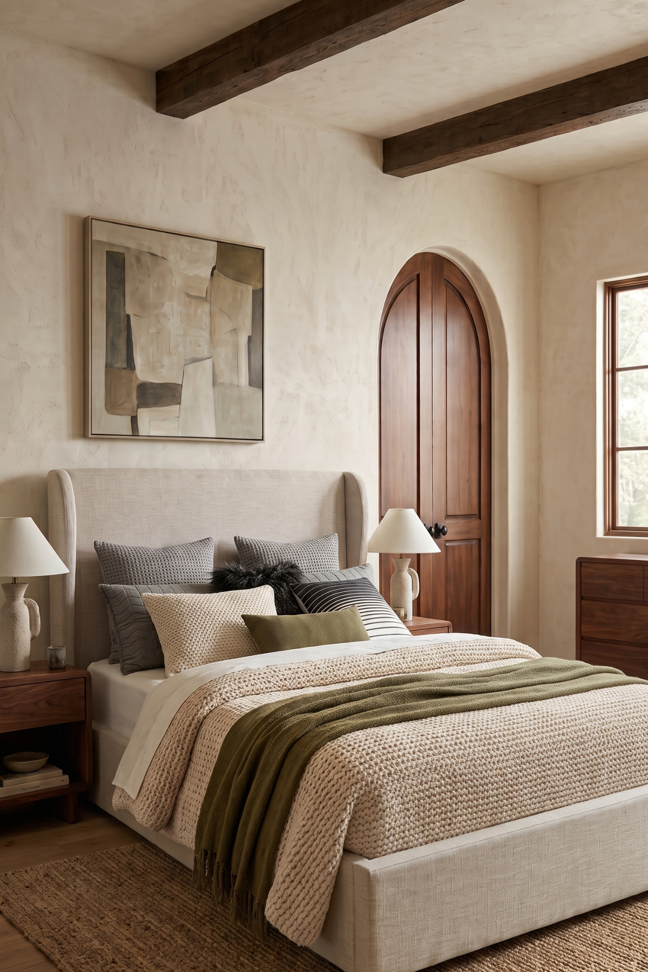 Modus Hera Upholstered Skirted Storage Panel Bed in Oatmeal