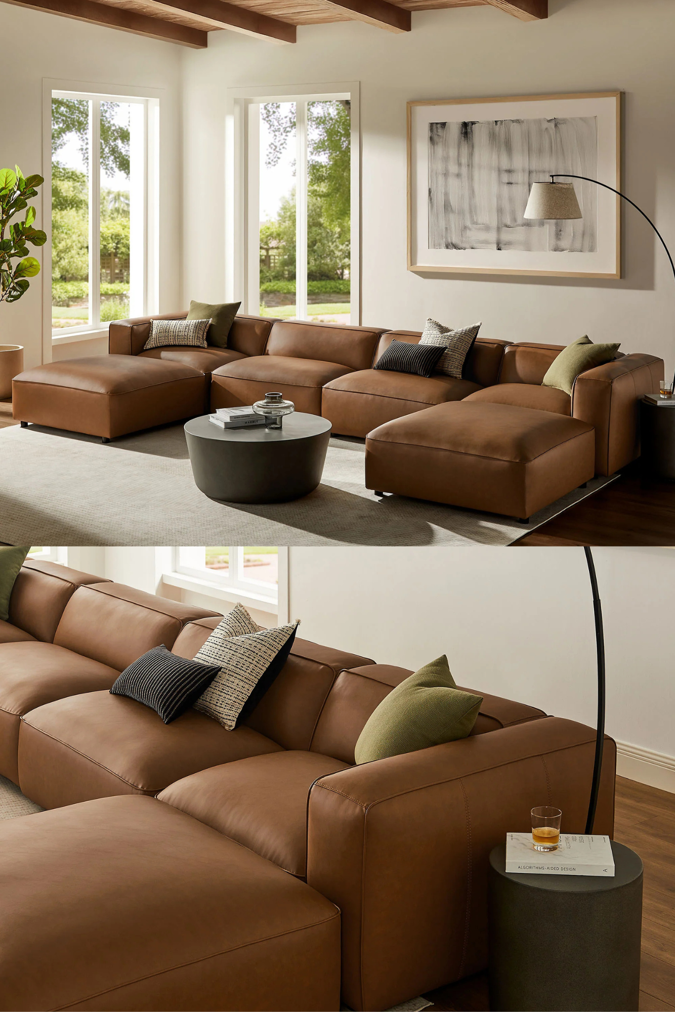Modway Auren 6-Piece Upholstered Vegan Leather Modular Sofa in Coffee