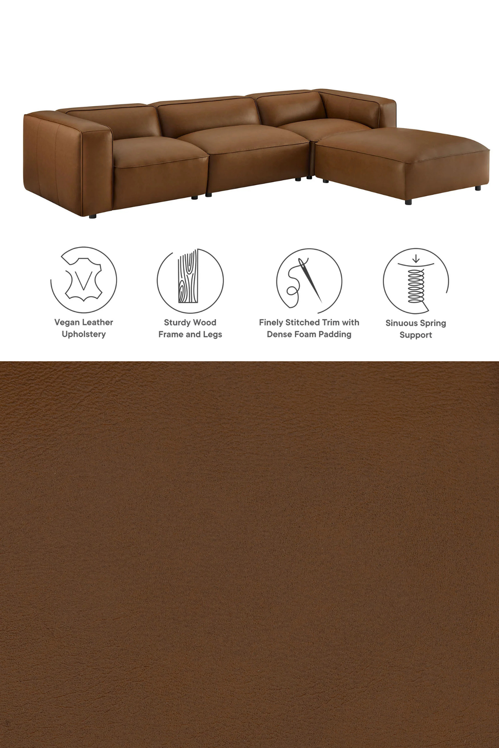 Modway Auren 6-Piece Upholstered Vegan Leather Modular Sofa in Coffee