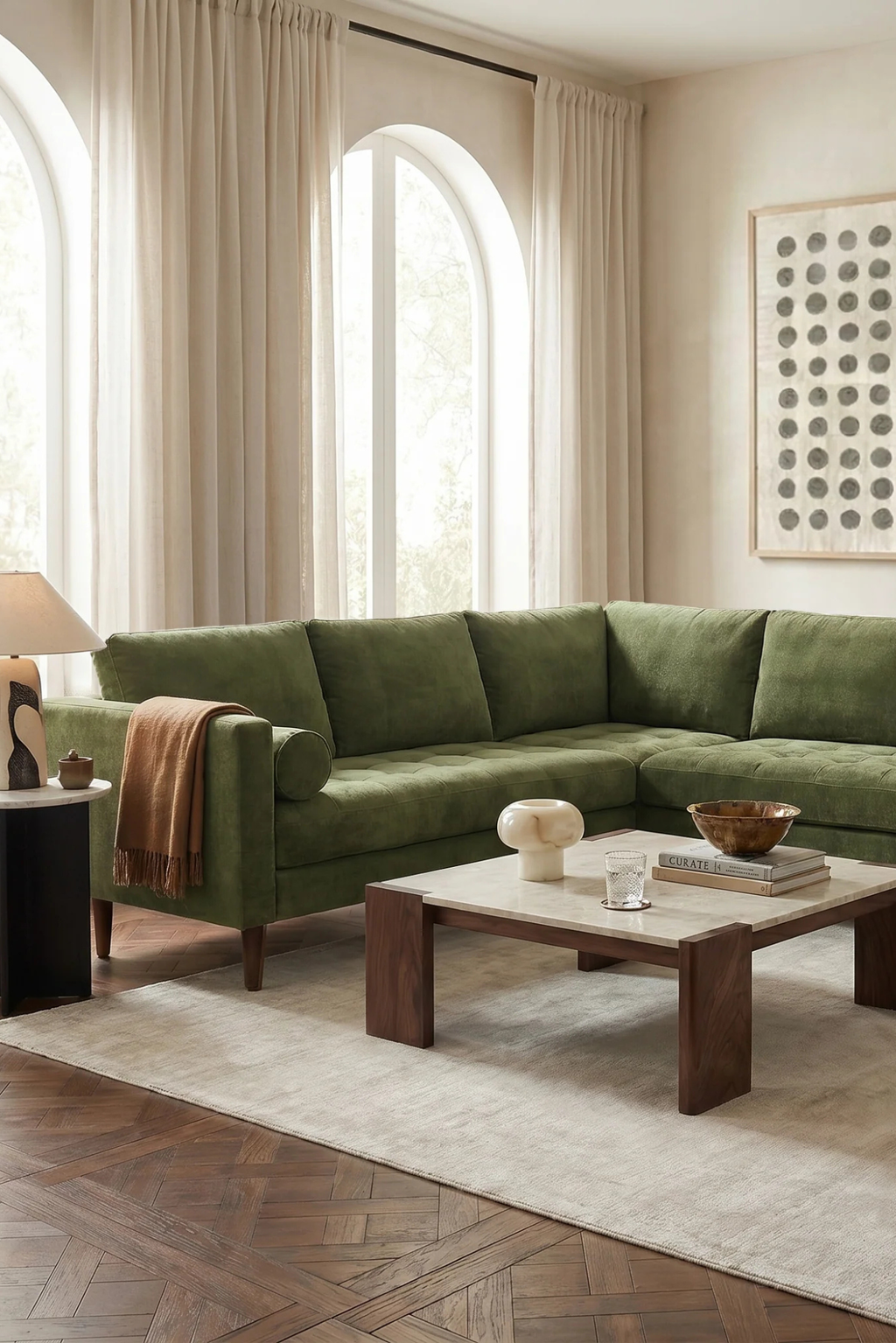 Poly & Bark Napa Velvet Corner Sectional Sofa - Distressed Green