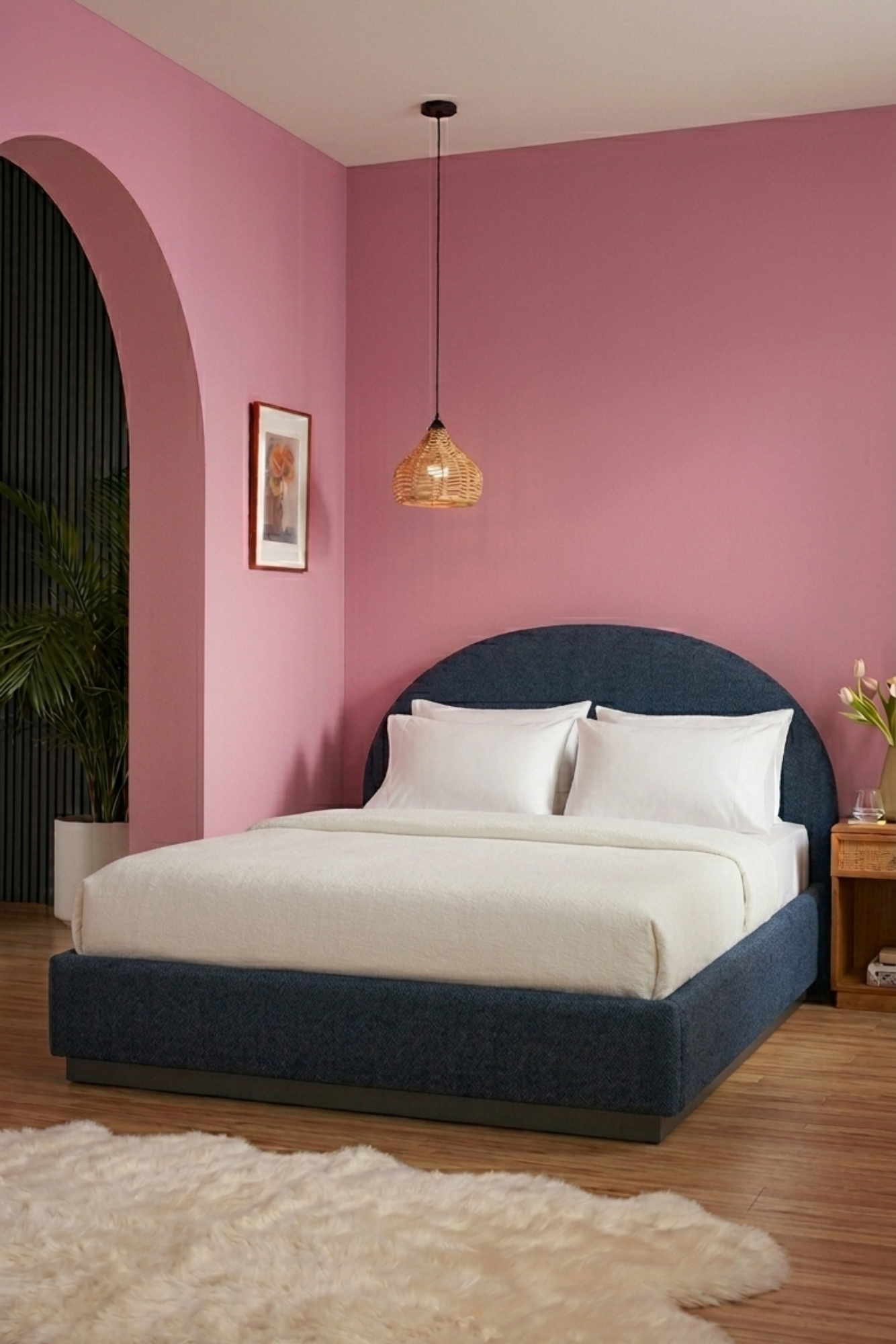 Flex King Size Upholstered Bed in Blue Jeans Chenille