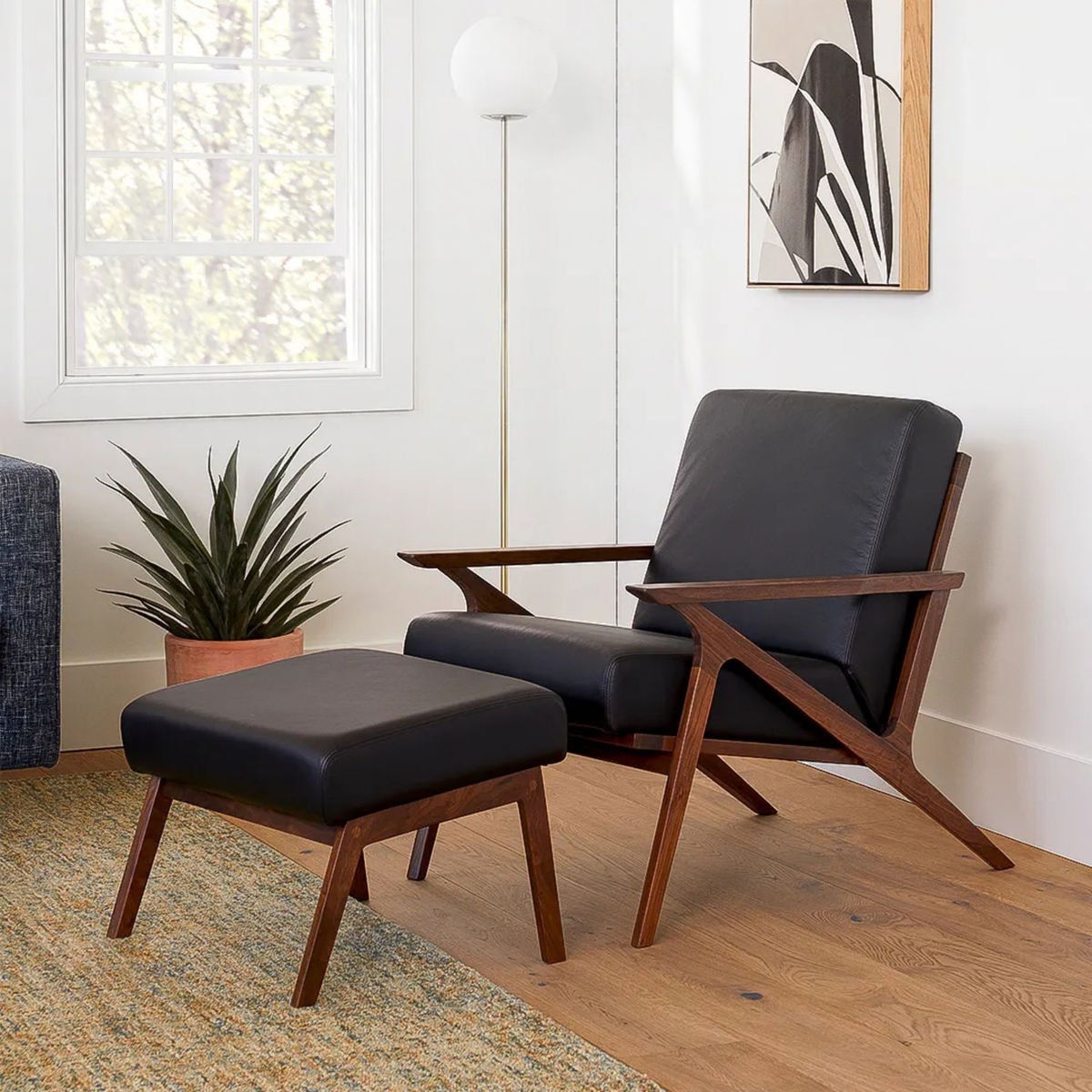 Article Otio 26" Leather Lounge Set - Walnut And Black