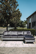 Maya Reversible Chaise Sectional in Silver Plum Velvet