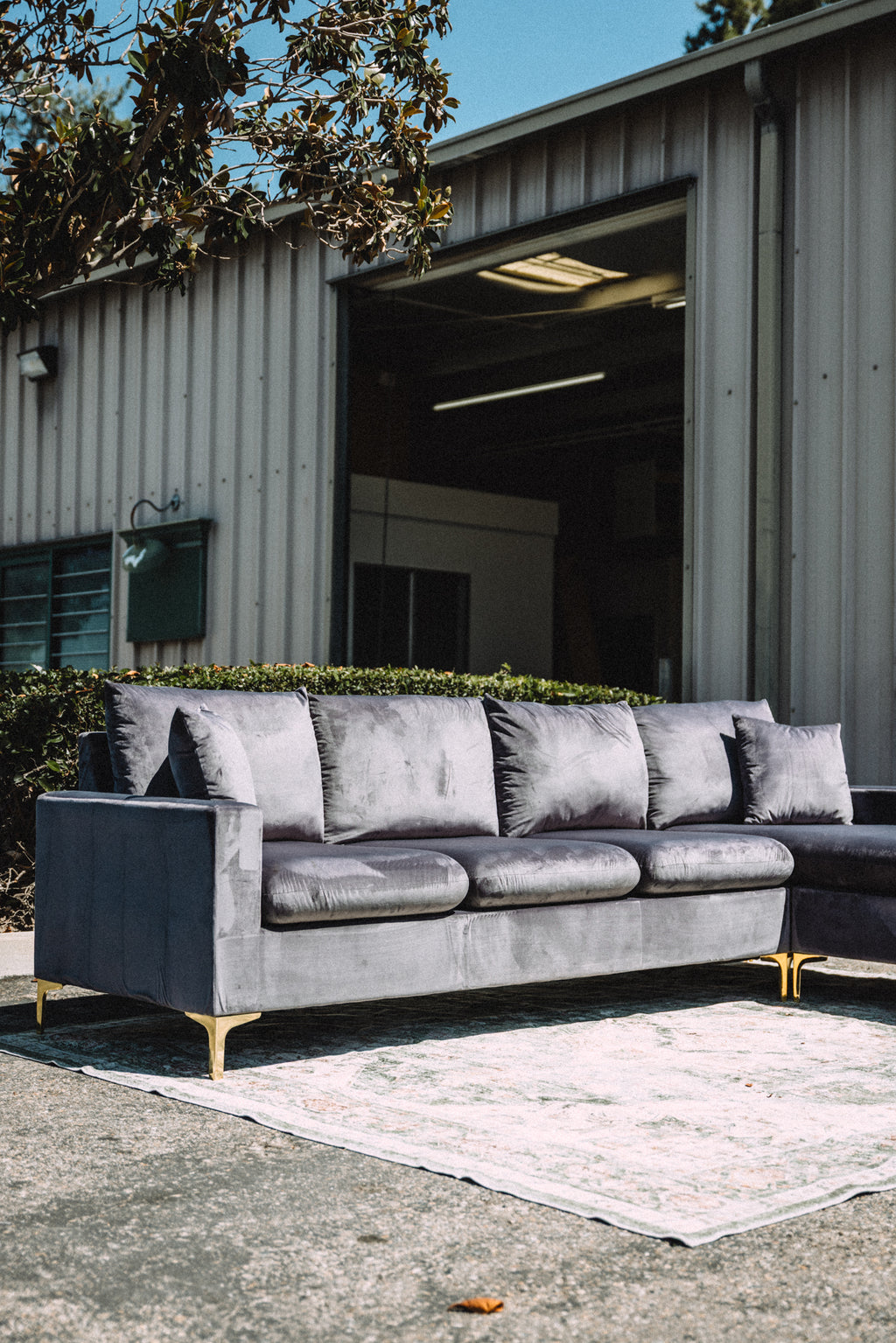 Maya Reversible Chaise Sectional in Silver Plum Velvet