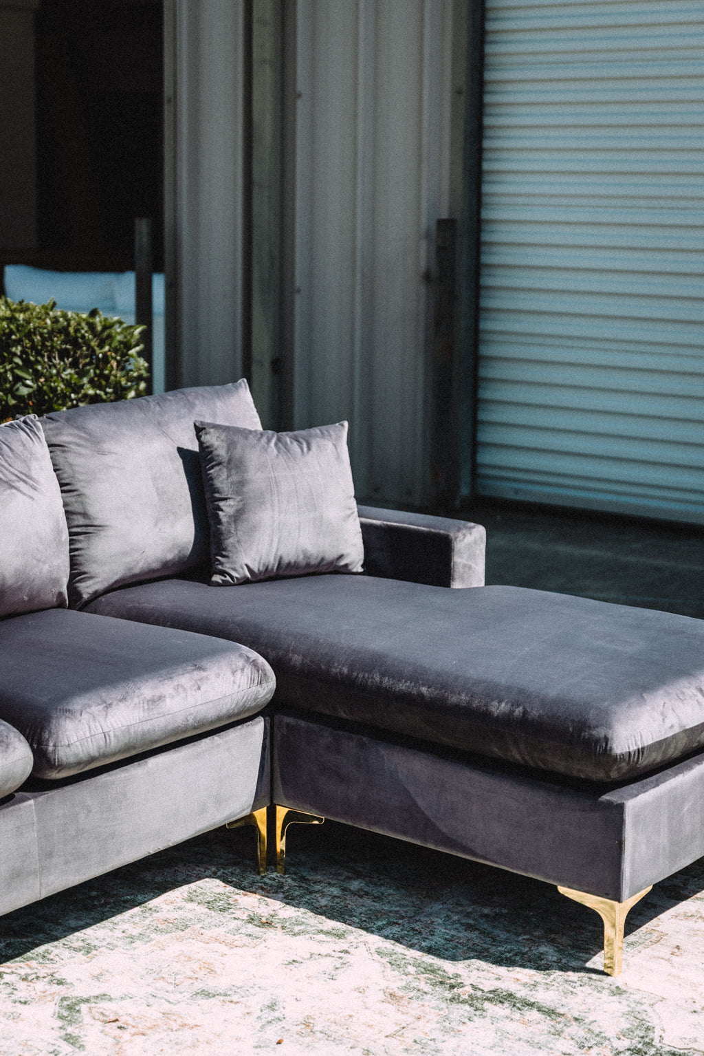 Maya Reversible Chaise Sectional in Silver Plum Velvet