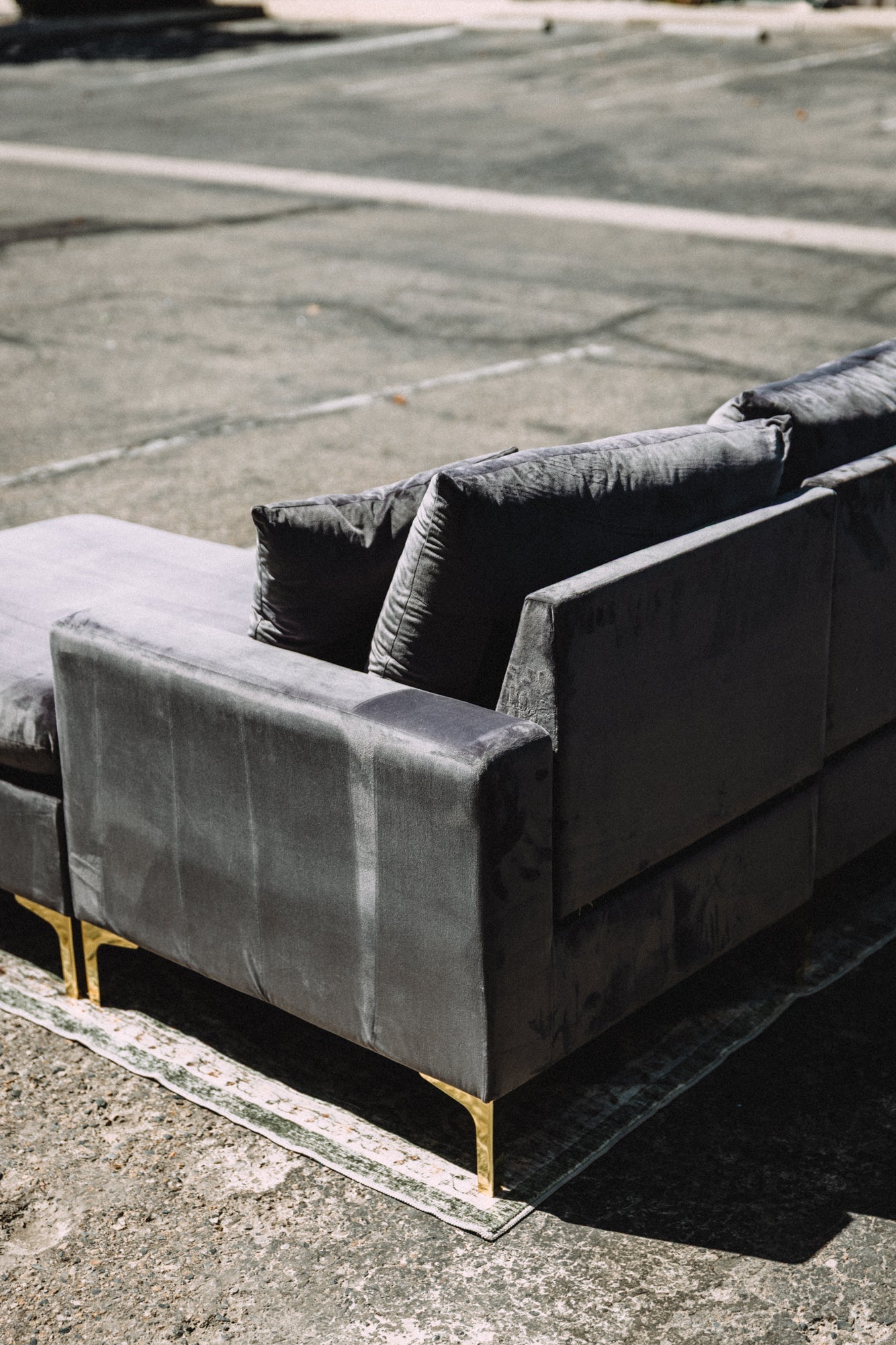Maya Reversible Chaise Sectional in Silver Plum Velvet