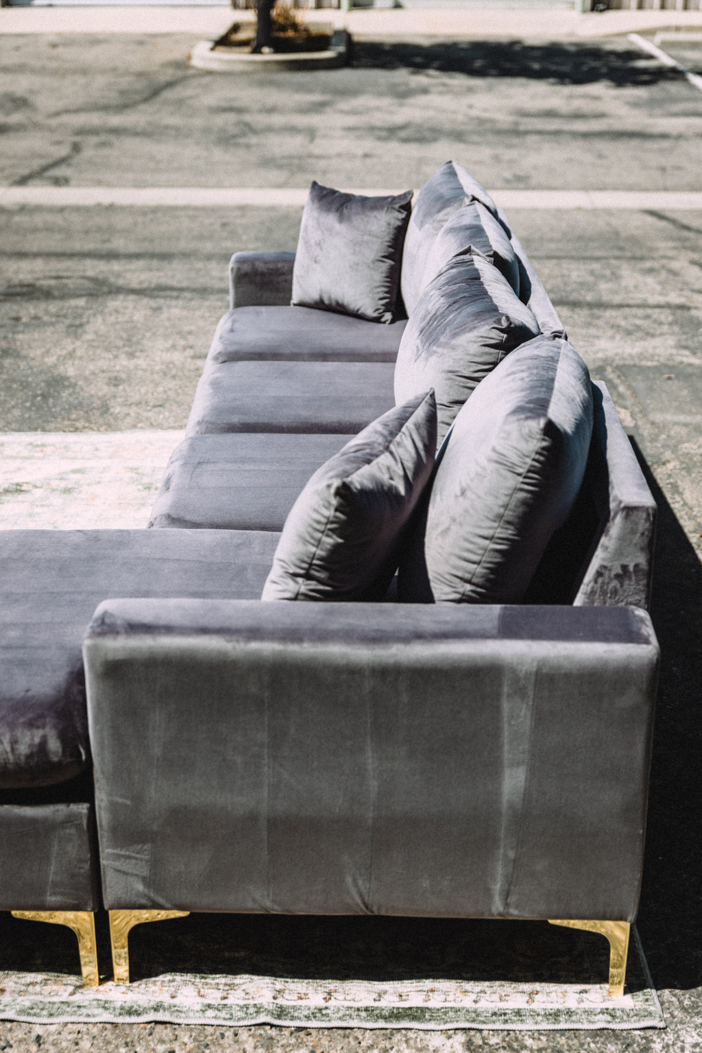 Maya Reversible Chaise Sectional in Silver Plum Velvet