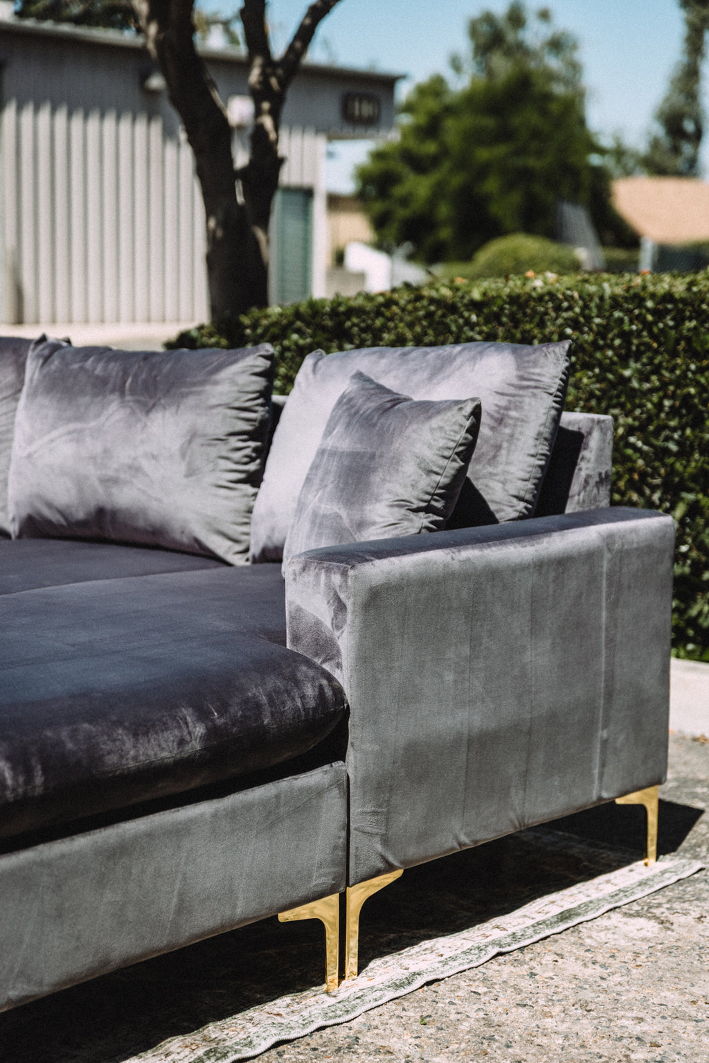 Maya Reversible Chaise Sectional in Silver Plum Velvet