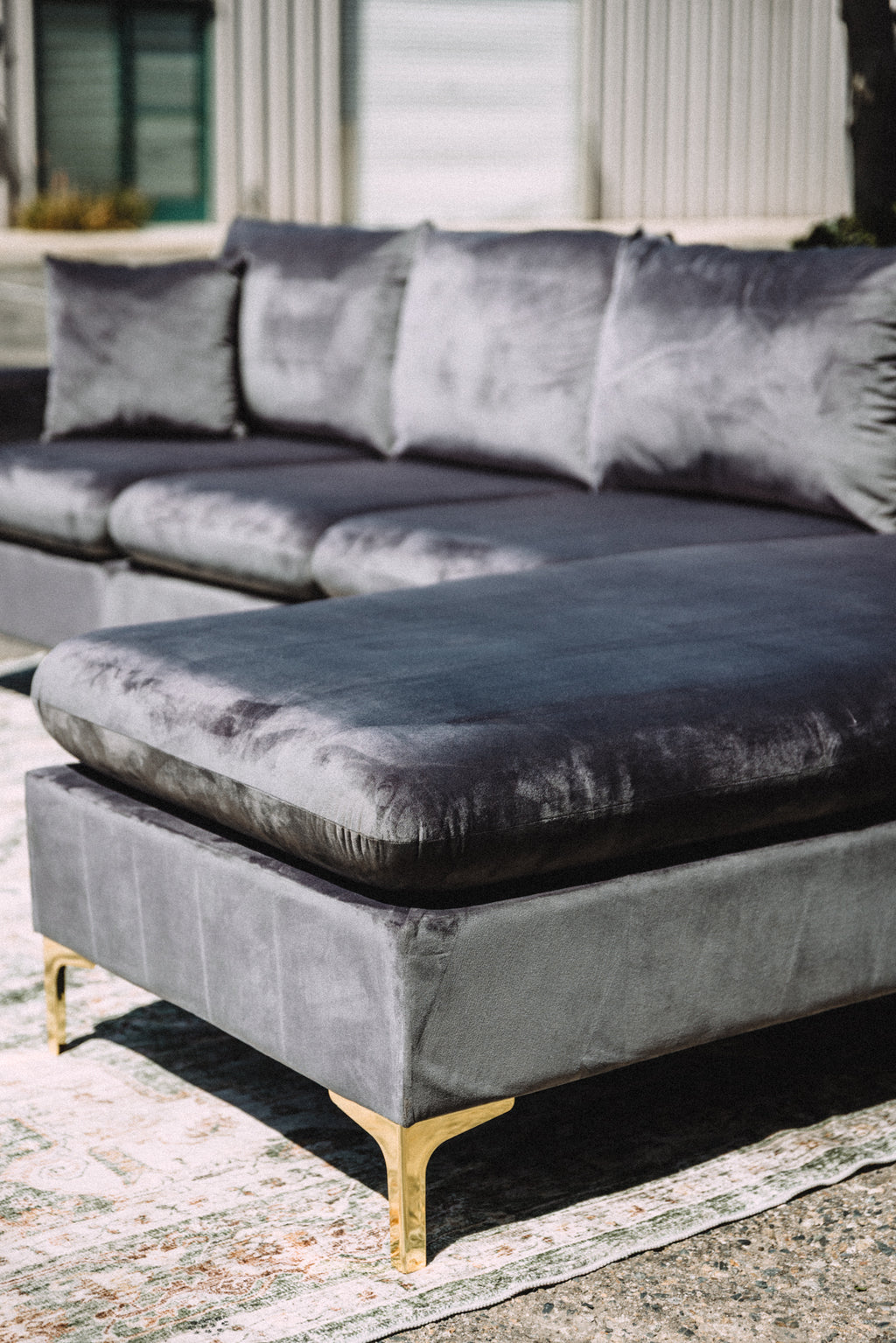 Maya Reversible Chaise Sectional in Silver Plum Velvet
