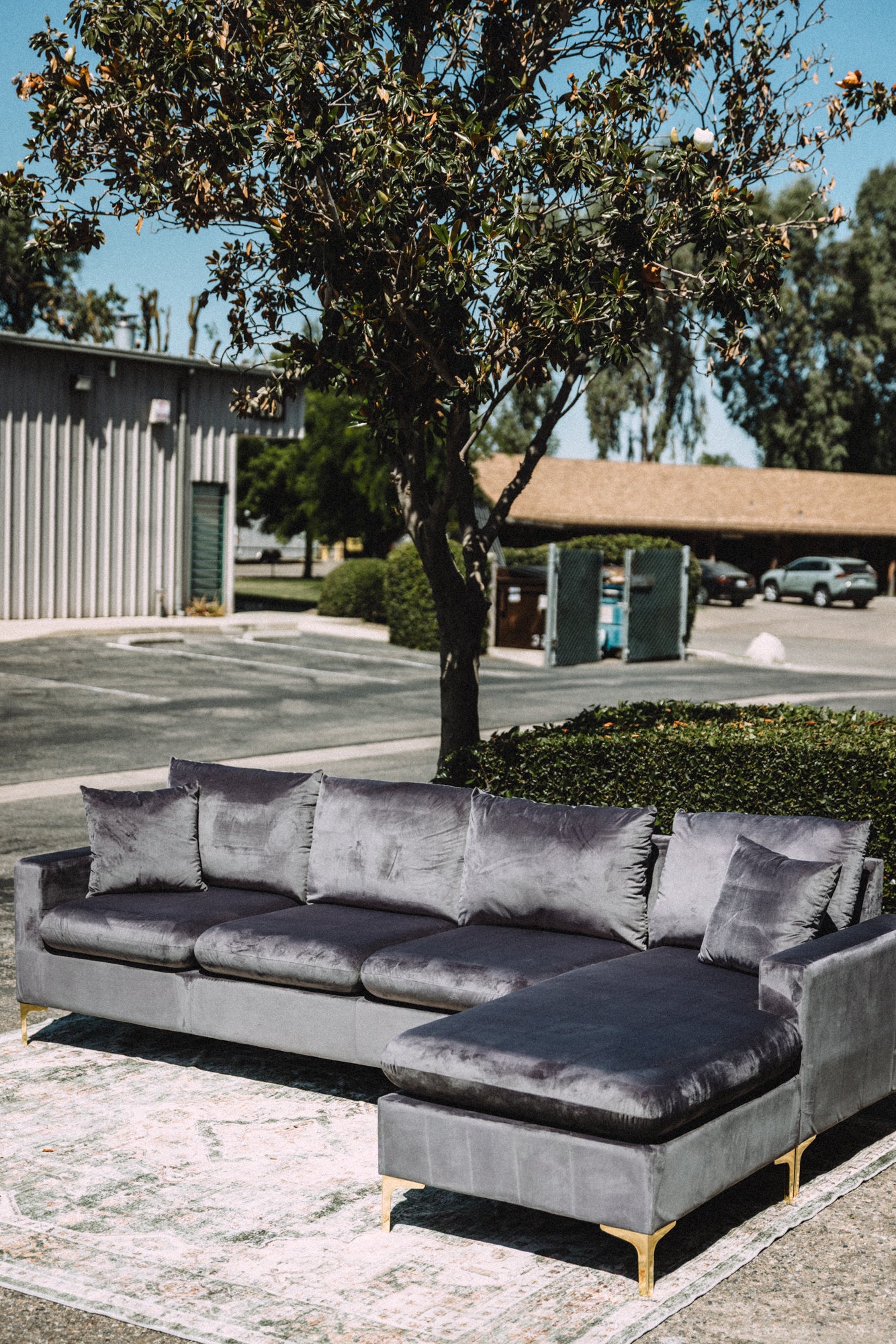 Maya Reversible Chaise Sectional in Silver Plum Velvet