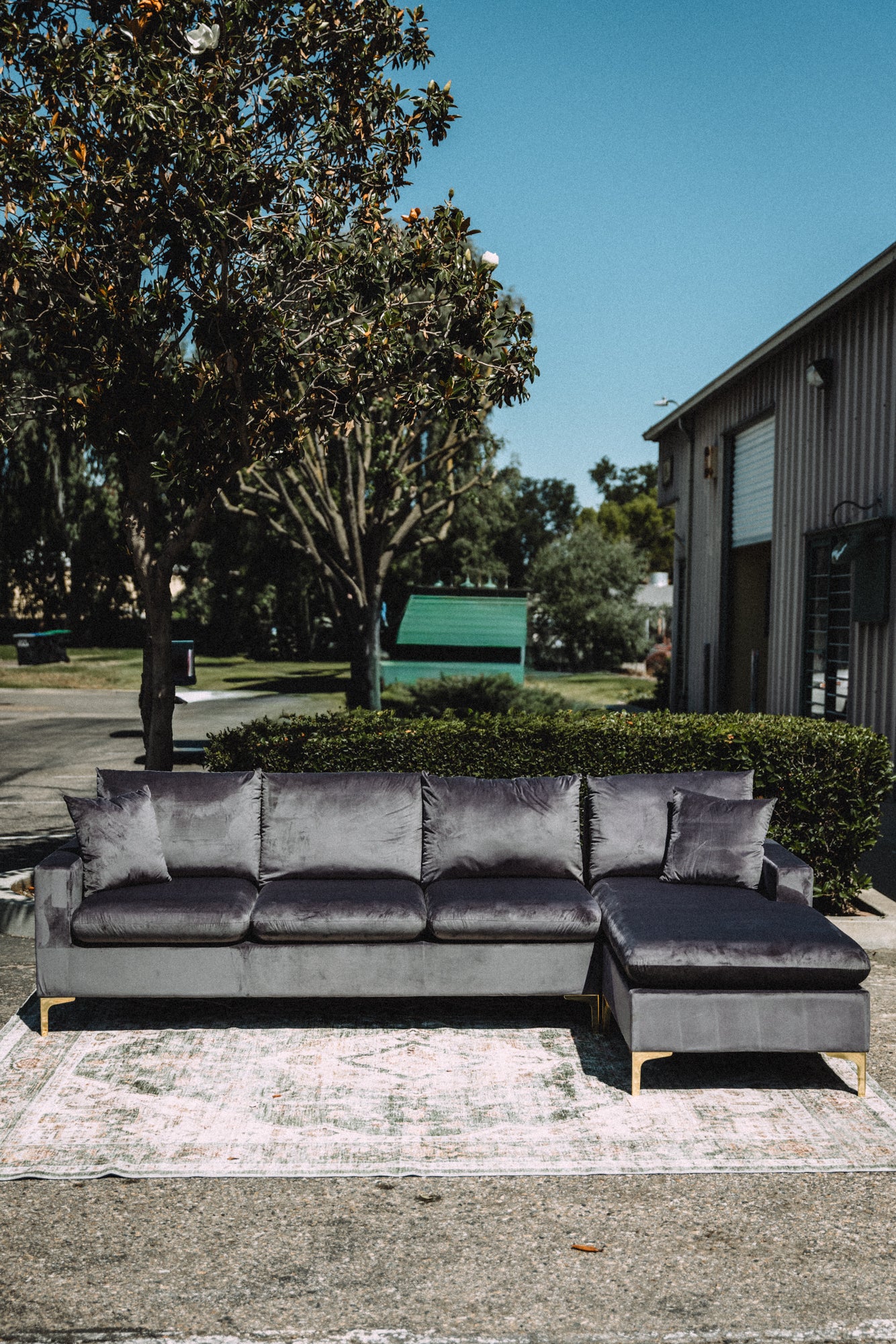 Maya Reversible Chaise Sectional in Silver Plum Velvet