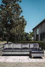 Maya Reversible Chaise Sectional in Silver Plum Velvet