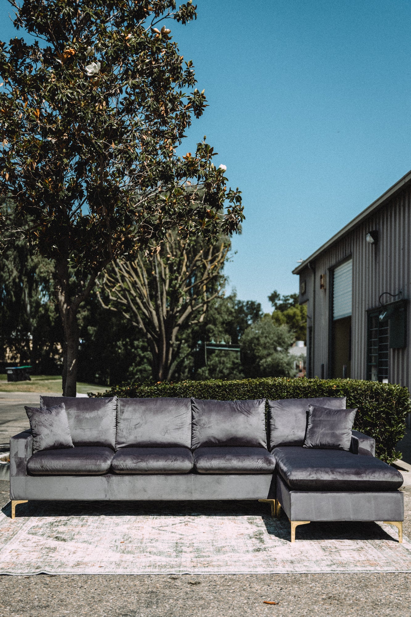 Maya Reversible Chaise Sectional in Silver Plum Velvet