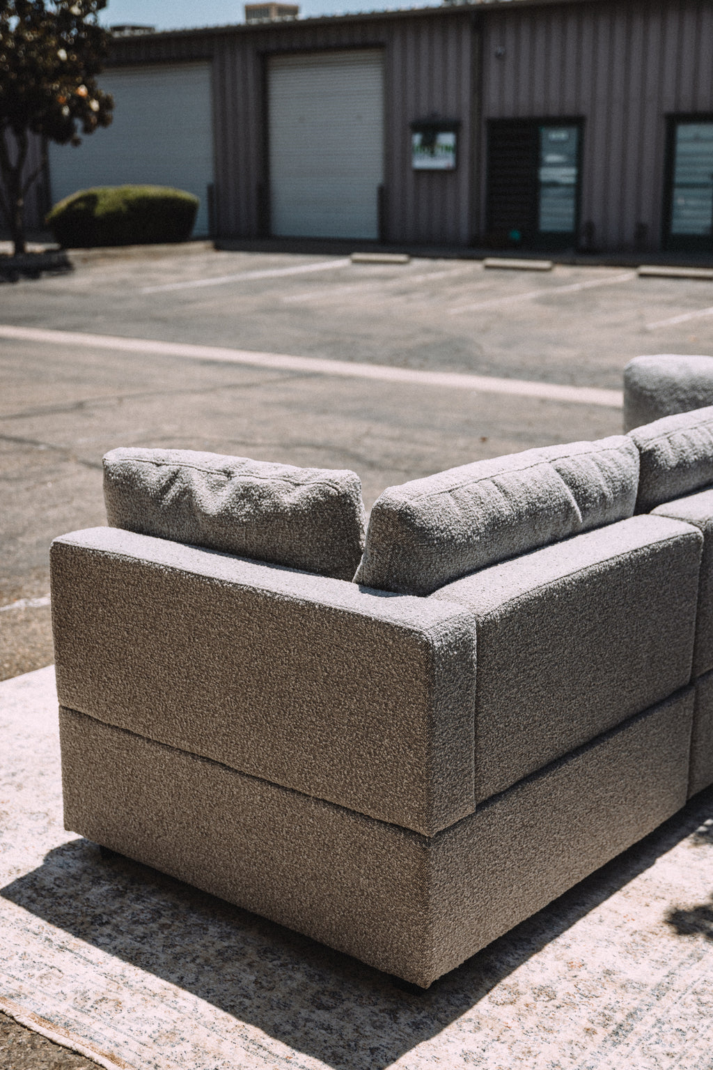 Albany Park Kova Box Cushion Sofa 122" Smoke Performance Bouclé