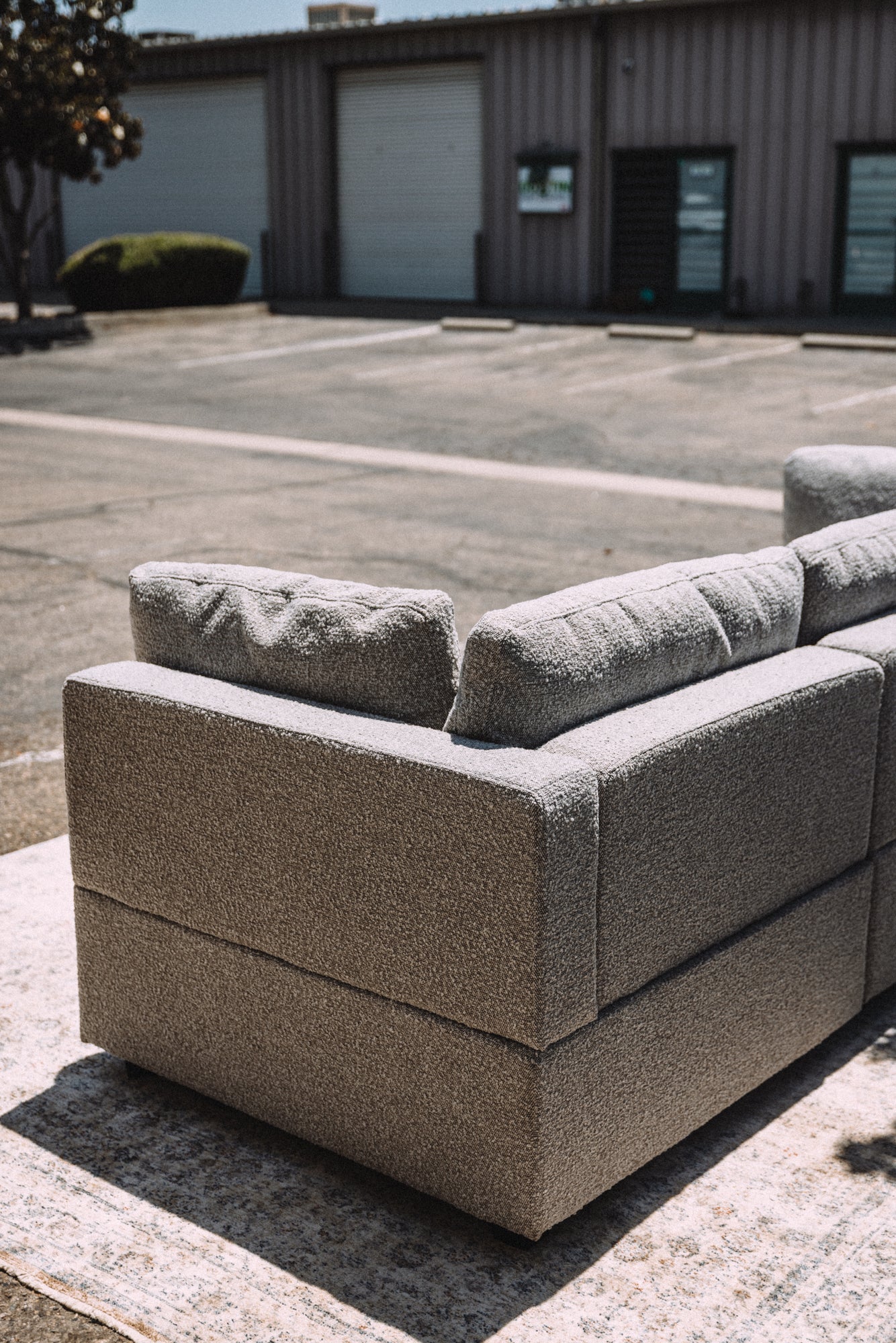 Albany Park Kova Box Cushion Sofa 122" Smoke Performance Bouclé