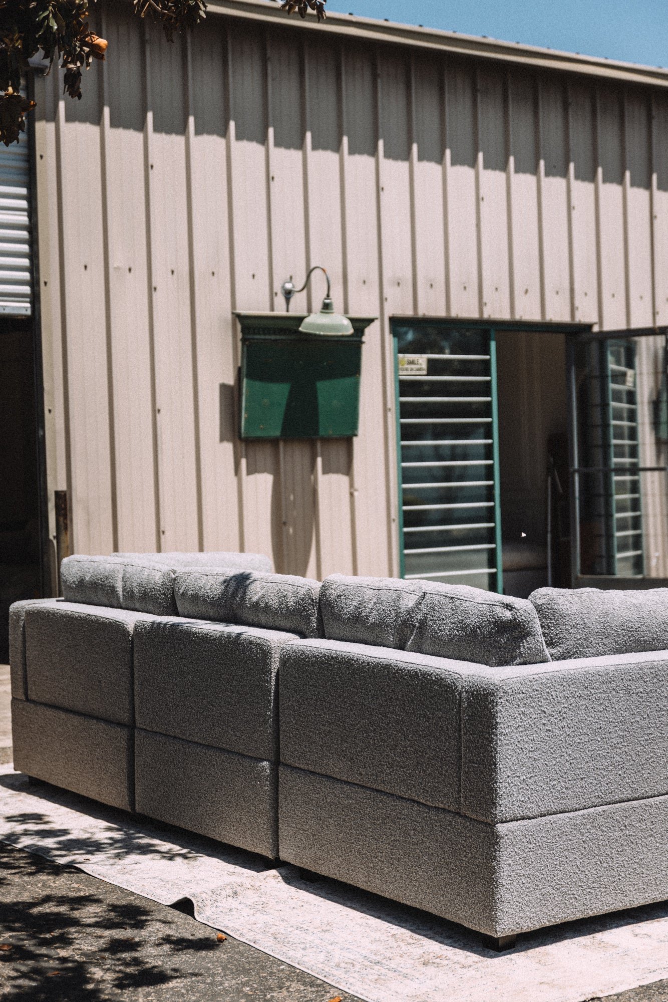 Albany Park Kova Box Cushion Sofa 122" Smoke Performance Bouclé