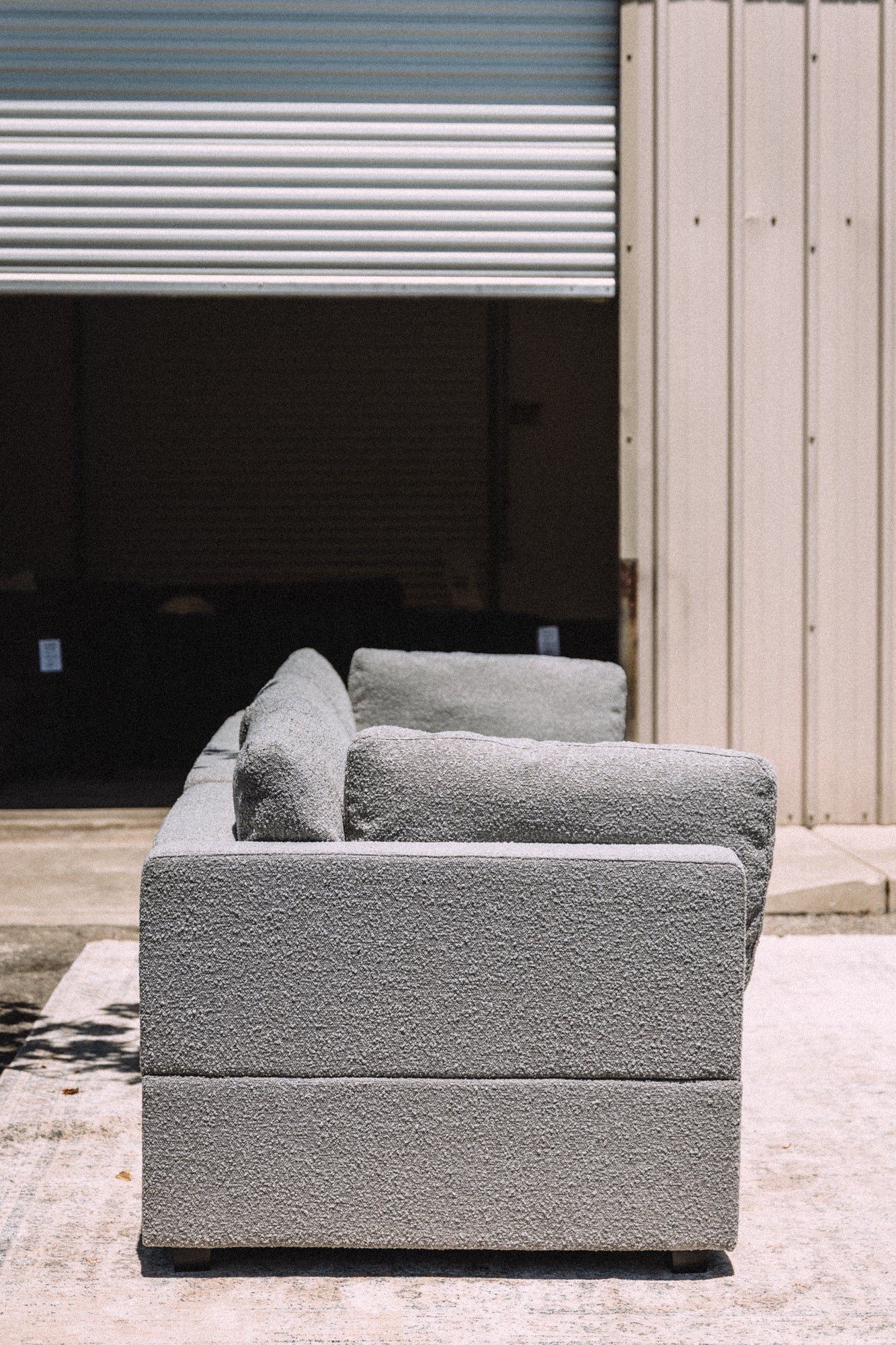 Albany Park Kova Box Cushion Sofa 122" Smoke Performance Bouclé