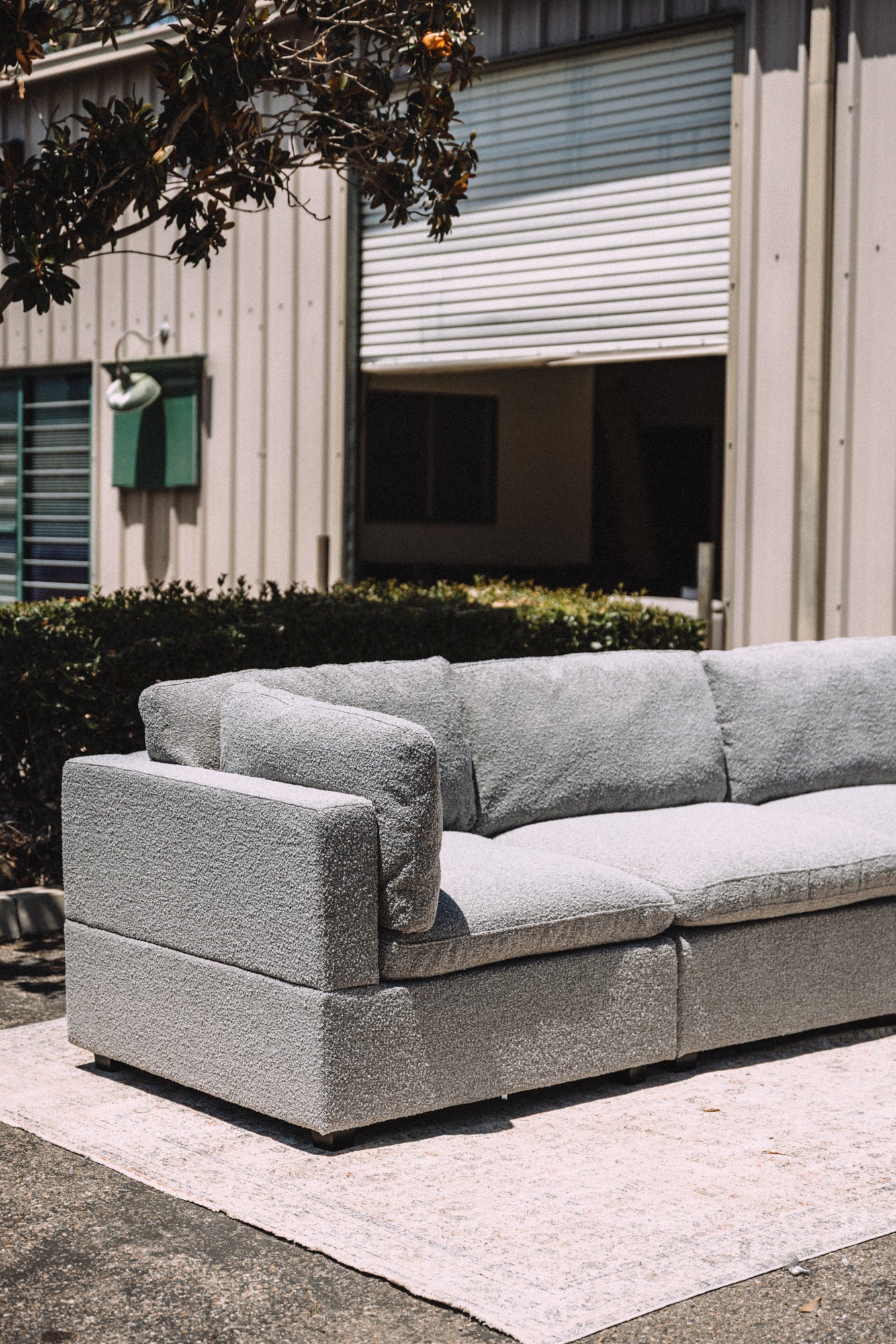 Albany Park Kova Box Cushion Sofa 122" Smoke Performance Bouclé