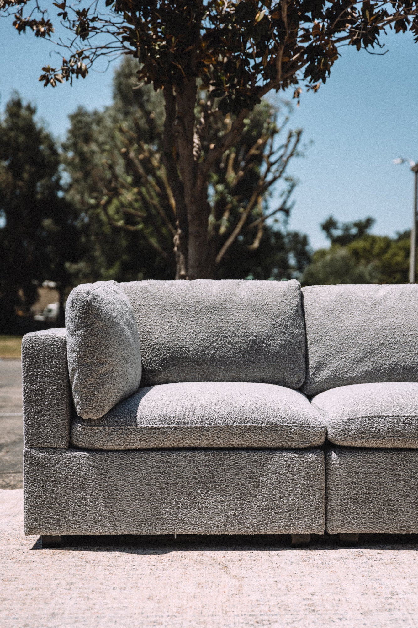 Albany Park Kova Box Cushion Sofa 122" Smoke Performance Bouclé
