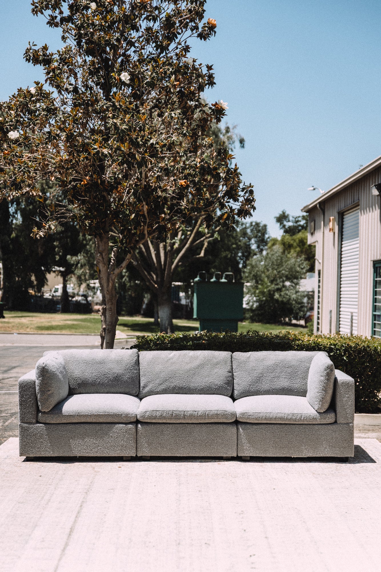 Albany Park Kova Box Cushion Sofa 122" Smoke Performance Bouclé