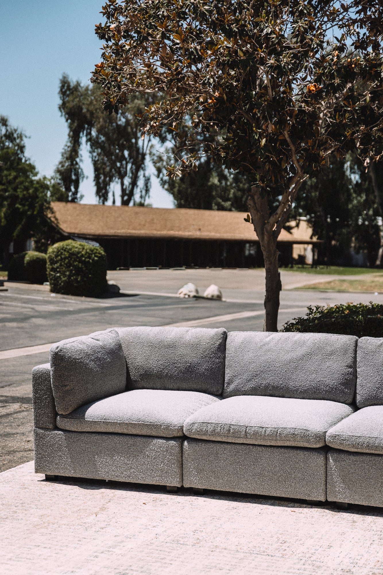 Albany Park Kova Box Cushion Sofa 122" Smoke Performance Bouclé