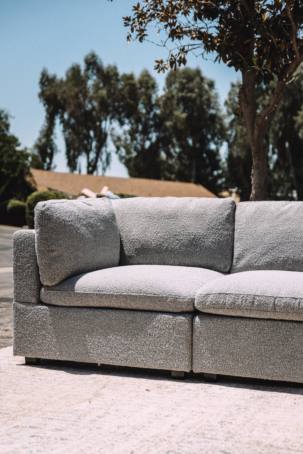 Albany Park Kova Box Cushion Sofa 122" Smoke Performance Bouclé