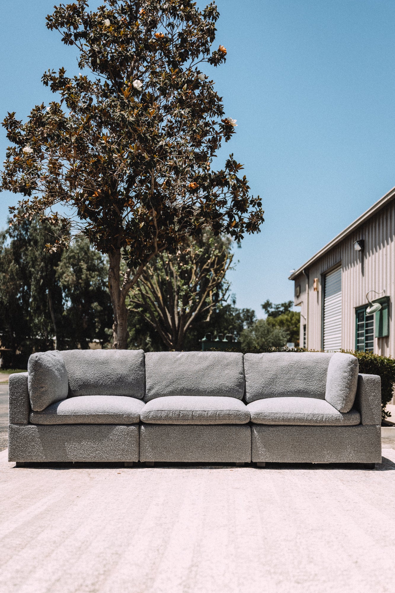 Albany Park Kova Box Cushion Sofa 122" Smoke Performance Bouclé