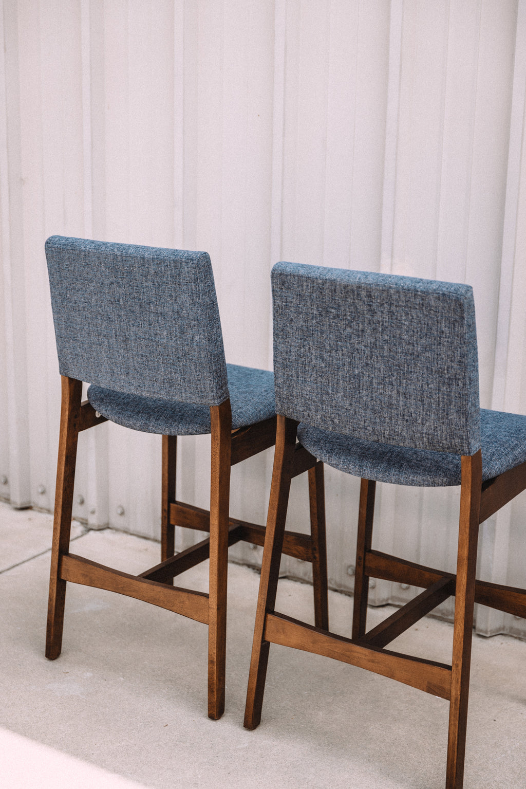 (Set of 2) Article Nosh Counter Stools - Walnut and Denim Blue