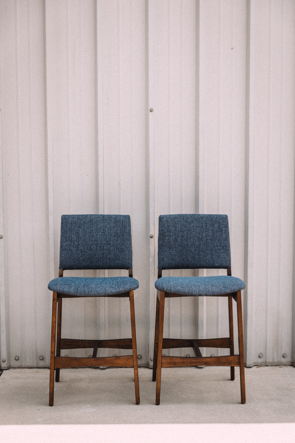 (Set of 2) Article Nosh Counter Stools - Walnut and Denim Blue