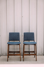 (Set of 2) Article Nosh Counter Stools - Walnut and Denim Blue