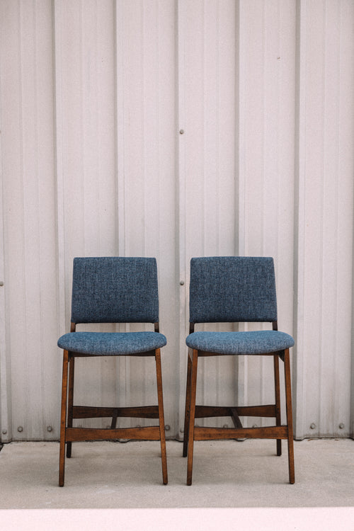 (Set of 2) Article Nosh Counter Stools - Walnut and Denim Blue
