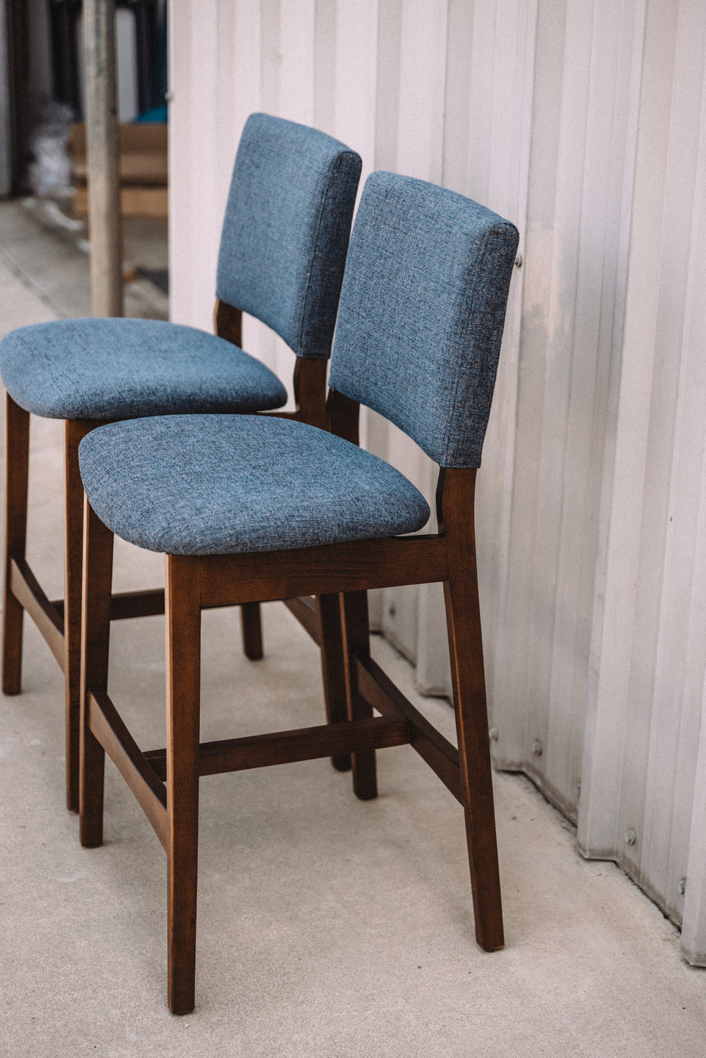 (Set of 2) Article Nosh Counter Stools - Walnut and Denim Blue