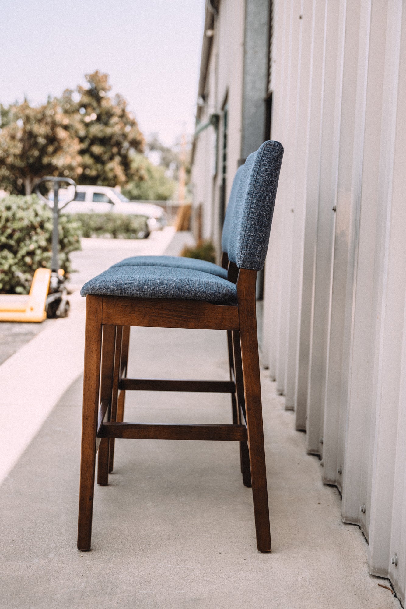 (Set of 2) Article Nosh Counter Stools - Walnut and Denim Blue