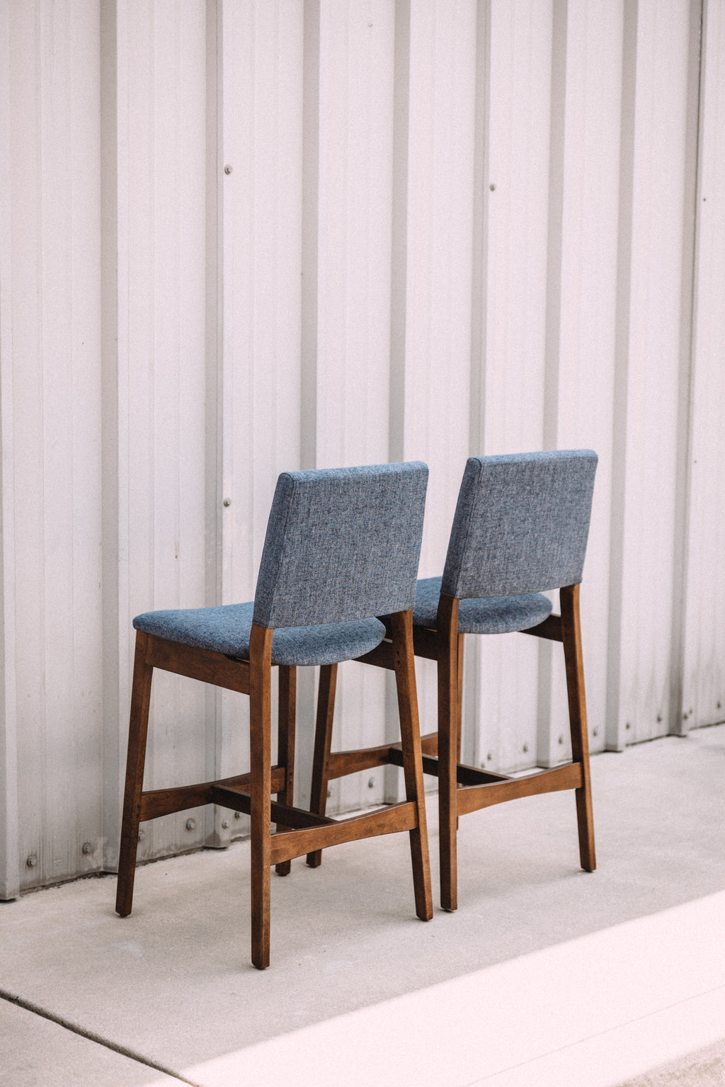 (Set of 2) Article Nosh Counter Stools - Walnut and Denim Blue