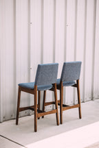 (Set of 2) Article Nosh Counter Stools - Walnut and Denim Blue