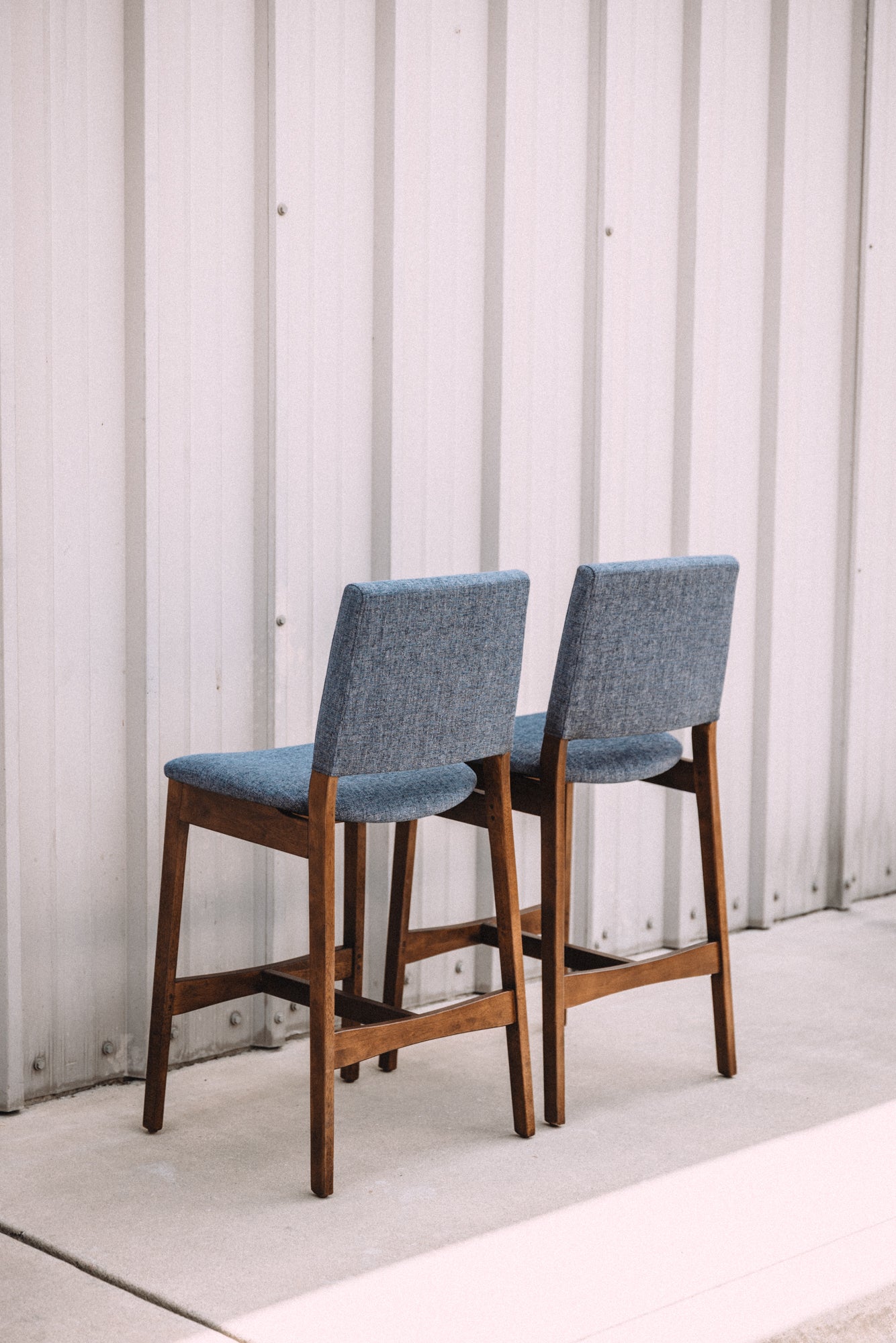 (Set of 2) Article Nosh Counter Stools - Walnut and Denim Blue